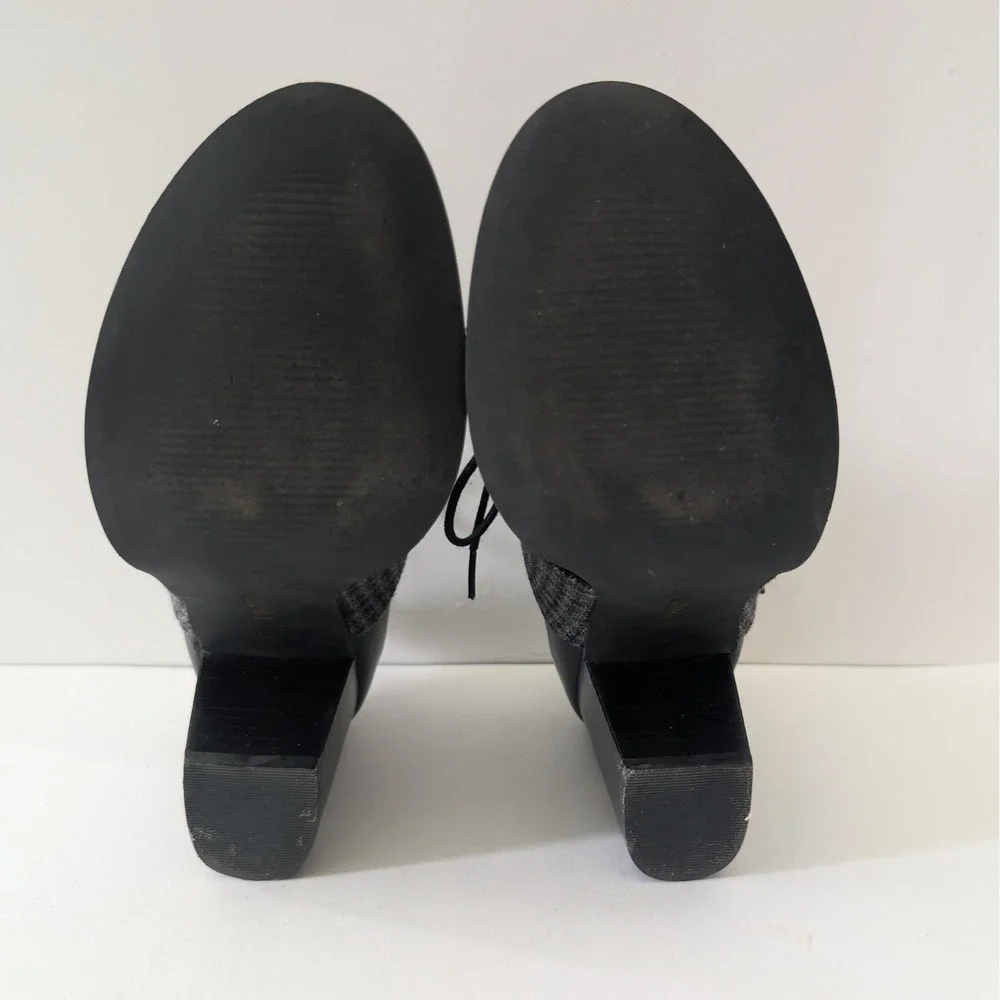 Restricted Womens Black Houndstooth Lace Up Oxford Block Heel Booties Size 6.5